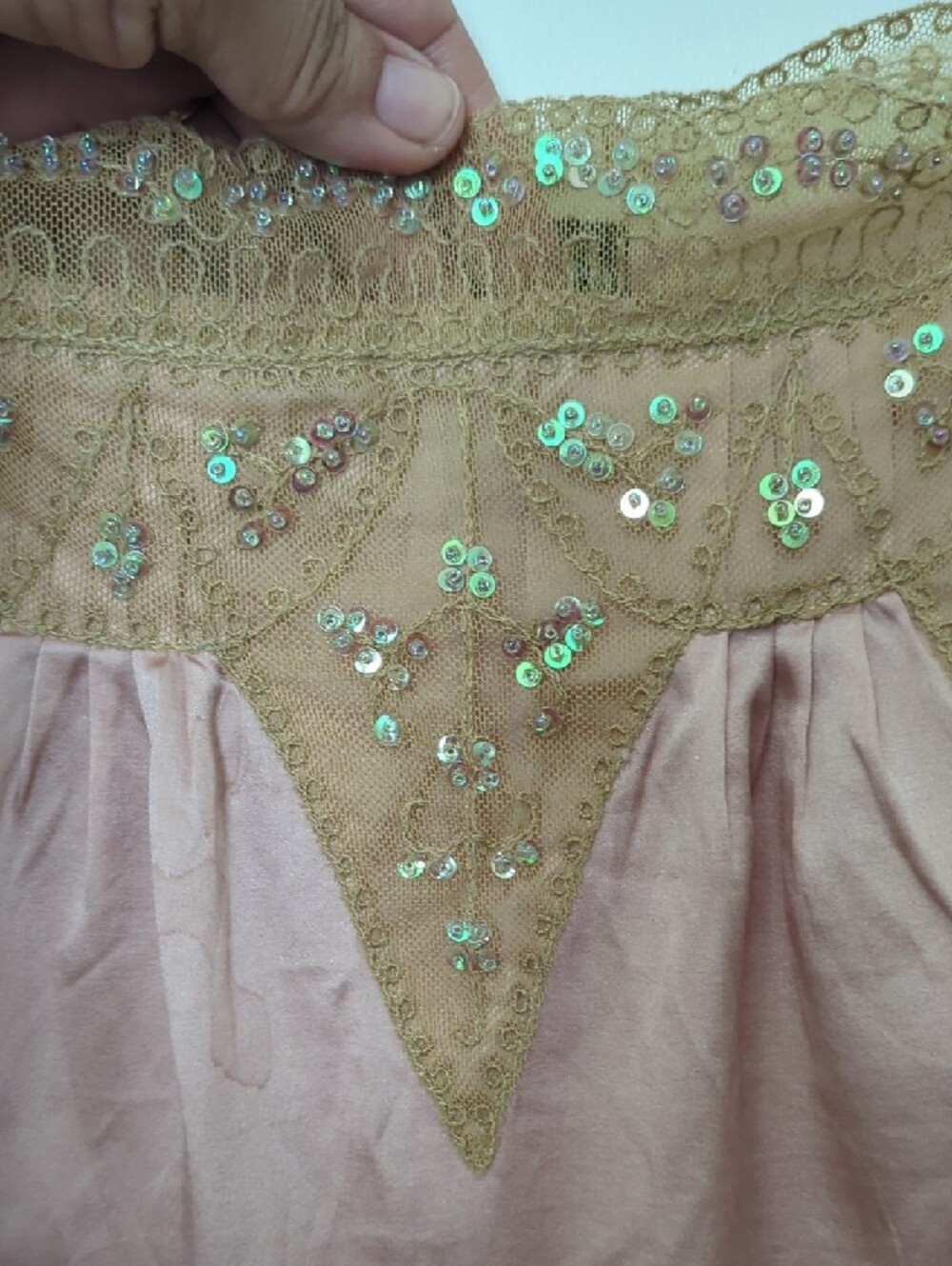 Moda International Blush Pink Silky Cami with Gold Lace Accents - Picture 4 of 6